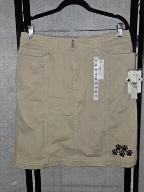 NWT Vintage Khaki Knee-Length Stretch Cotton Skirt Dog Footprints Size 10